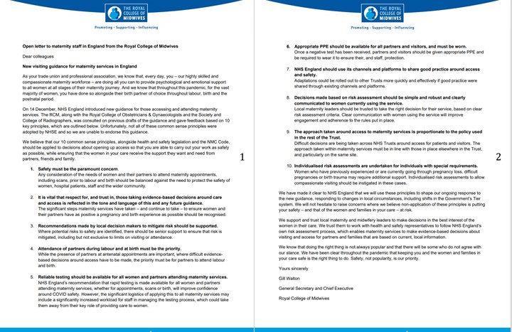 Midwives call for common sense on maternity visiting guidance